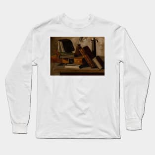 Still Life with Books, Inkpot, and Candlestick by John Frederick Peto Long Sleeve T-Shirt